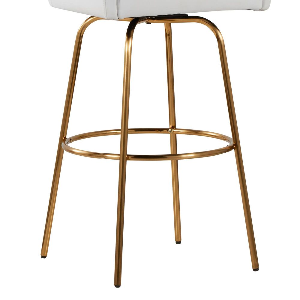 LumiSource Hannah Swivel Bar Stool with White Faux Leather Upholstery in Gold (Set of 2), , large