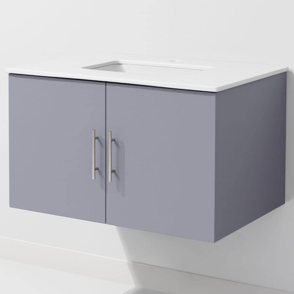 Lexora Home Geneva 30" Single Bathroom Vanity in Dark Grey with 2 cm White Quartz Top and Rectangular Sink, , large