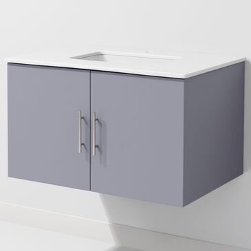 Lexora Home Geneva 30" Single Bathroom Vanity in Dark Grey with 2 cm White Quartz Top and Rectangular Sink, , large