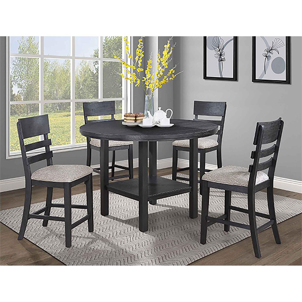 Crown Mark 5 Piece Counter Height Dining Set in Black Finish and Charcoal Upholstery, , large