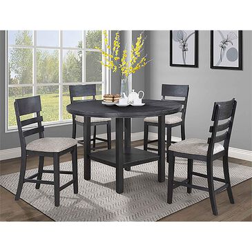 Crown Mark 5 Piece Counter Height Dining Set in Black Finish and Charcoal Upholstery, , large