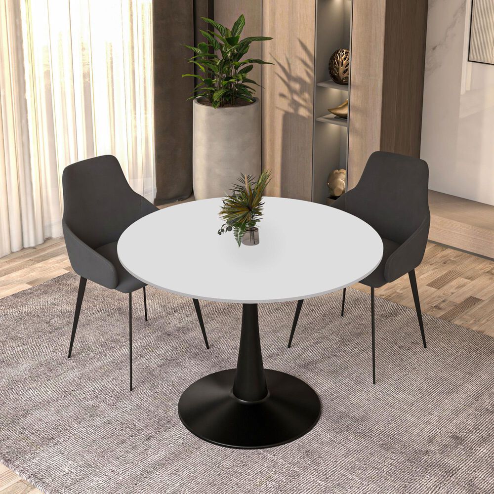 Leisuremod Bristol 40&quot; Round Dining Table with MDF Top in Black and White - Table Only, , large