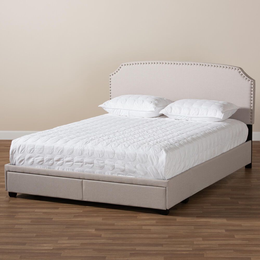 Baxton Studio Larese Queen Beige Fabric Upholstered Storage Bed with 2 Drawers in Black, , large