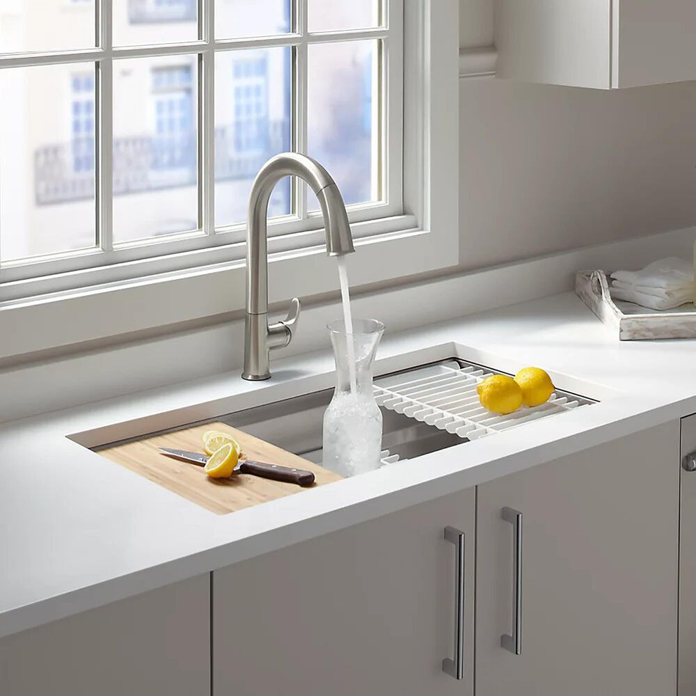 Kohler Prolific 33&quot; Undermount Single Bowl Workstation Kitchen Sink in Stainless Steel, , large