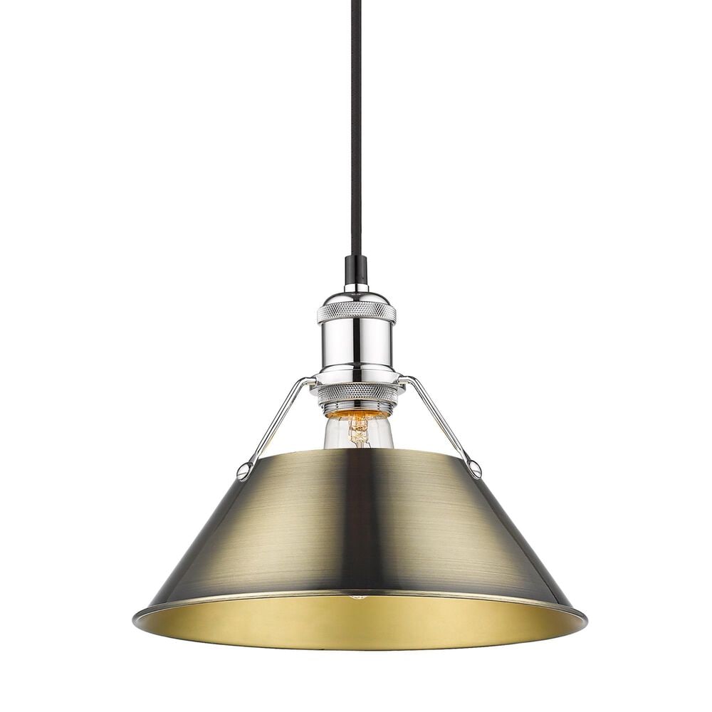 Golden Lighting Orwell 1-Light Medium Pendant with Aged Brass Shade in Chrome, , large