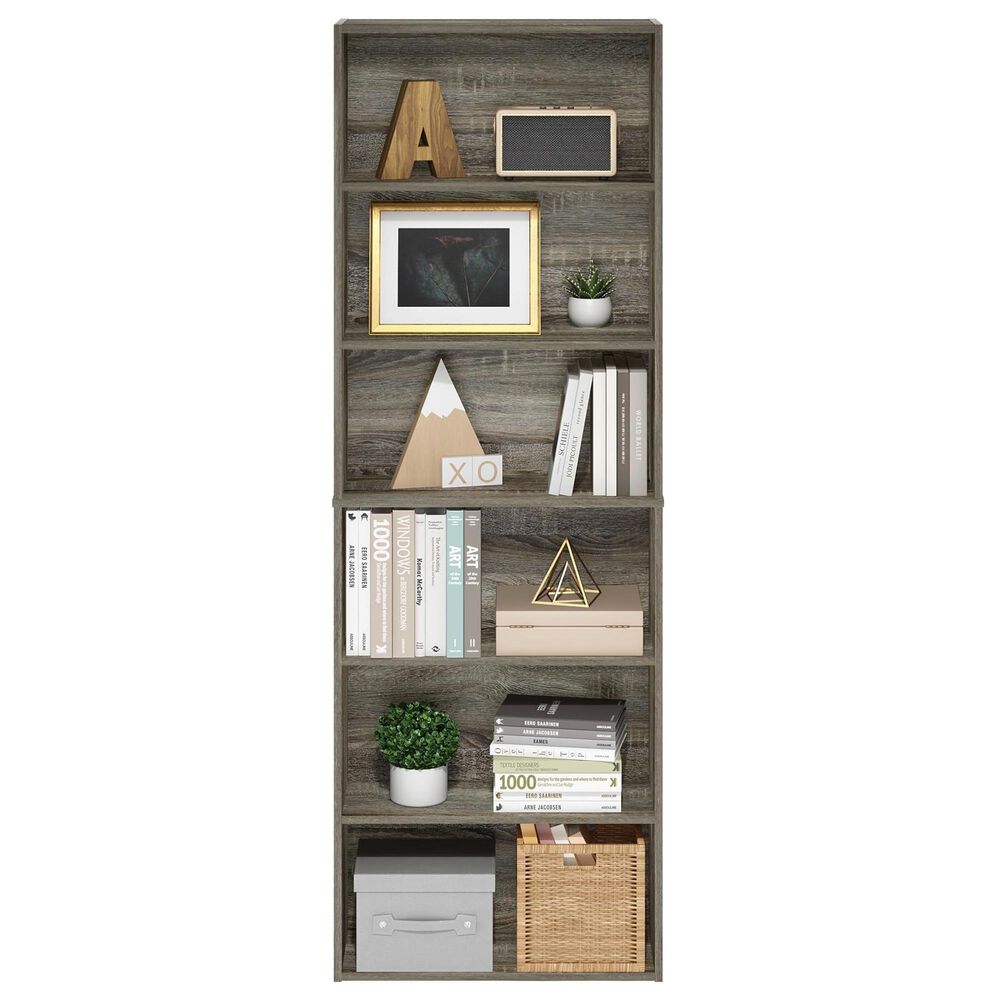 HOMLUX 6-Tier Free Standing Open Storage Bookcase in French Oak, , large