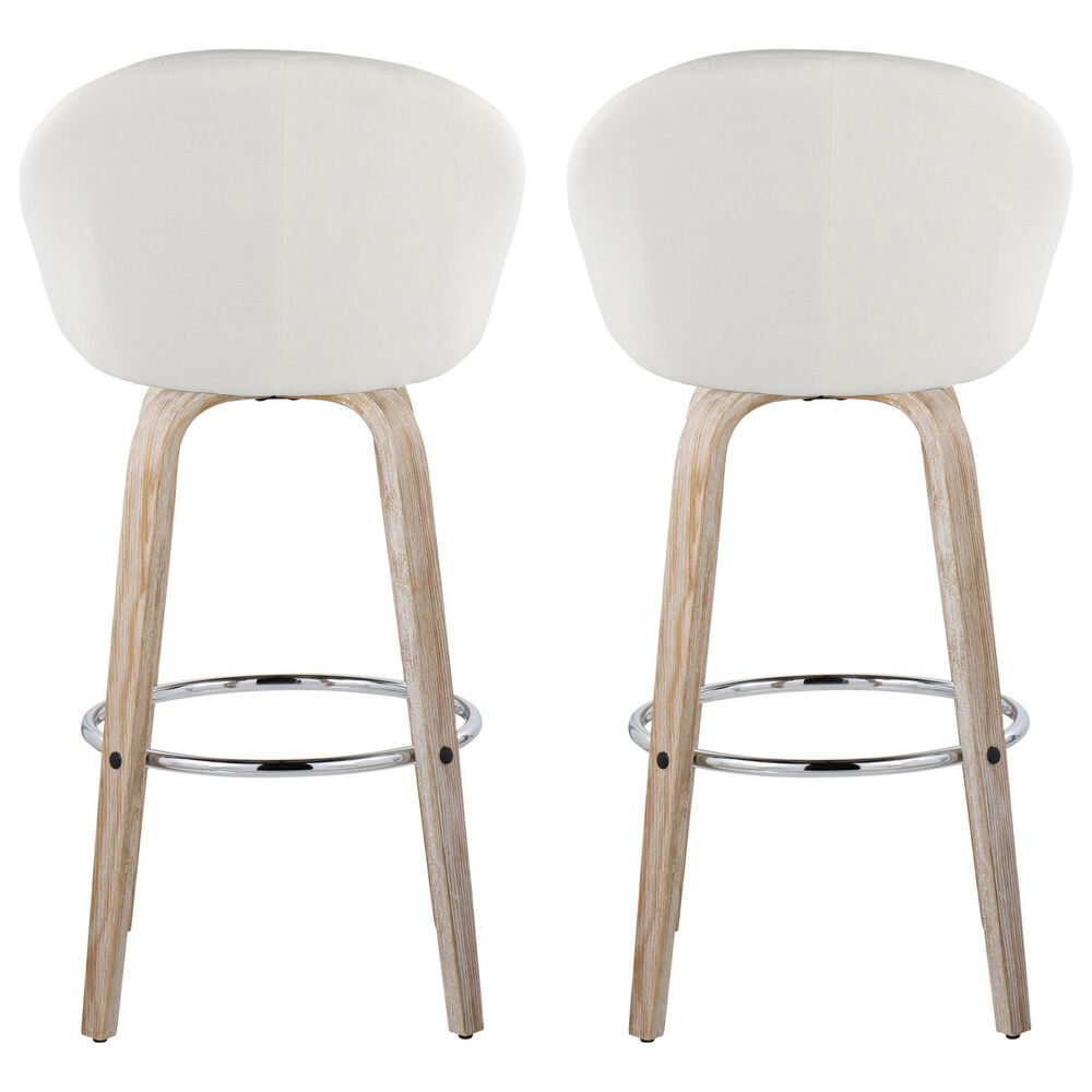 LumiSource Matisse 30" Swivel Barstool with Cream Fabric Upholstery in Whitewashed and Chrome (Set of 2), , large