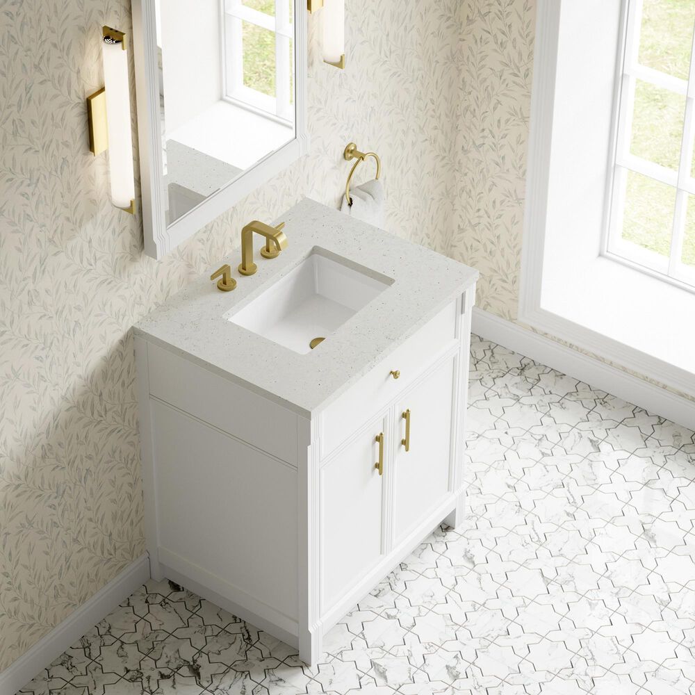 James Martin Bellshire 30" Single Bathroom Vanity in Bright White with 3 cm Lime Delight Silestone Top and Rectangular Sink, , large