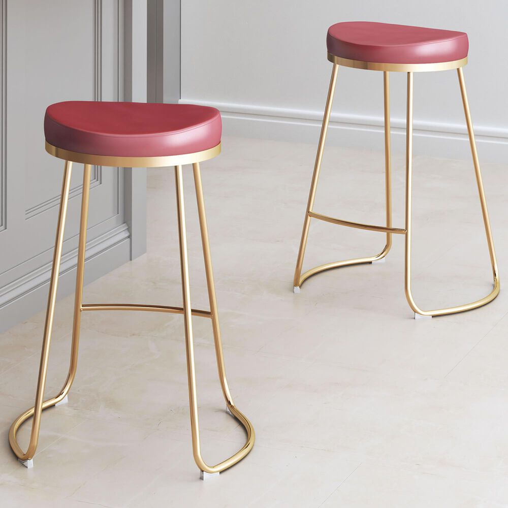 Zuo Modern Bree Counter Stool in Burgundy and Gold &#40;Set of 2&#41;, , large