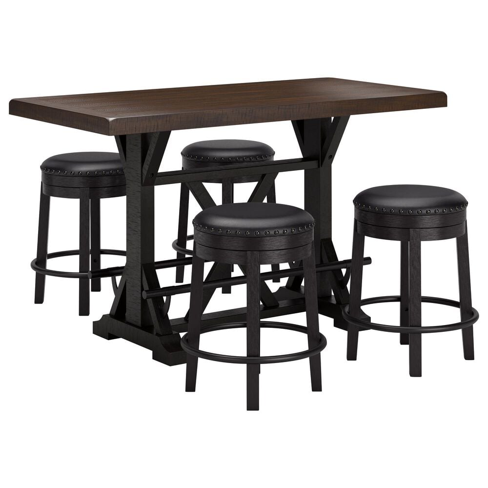 Ashley Valebeck 5-Piece Counter Height Dining Set in Black and Brown, , large