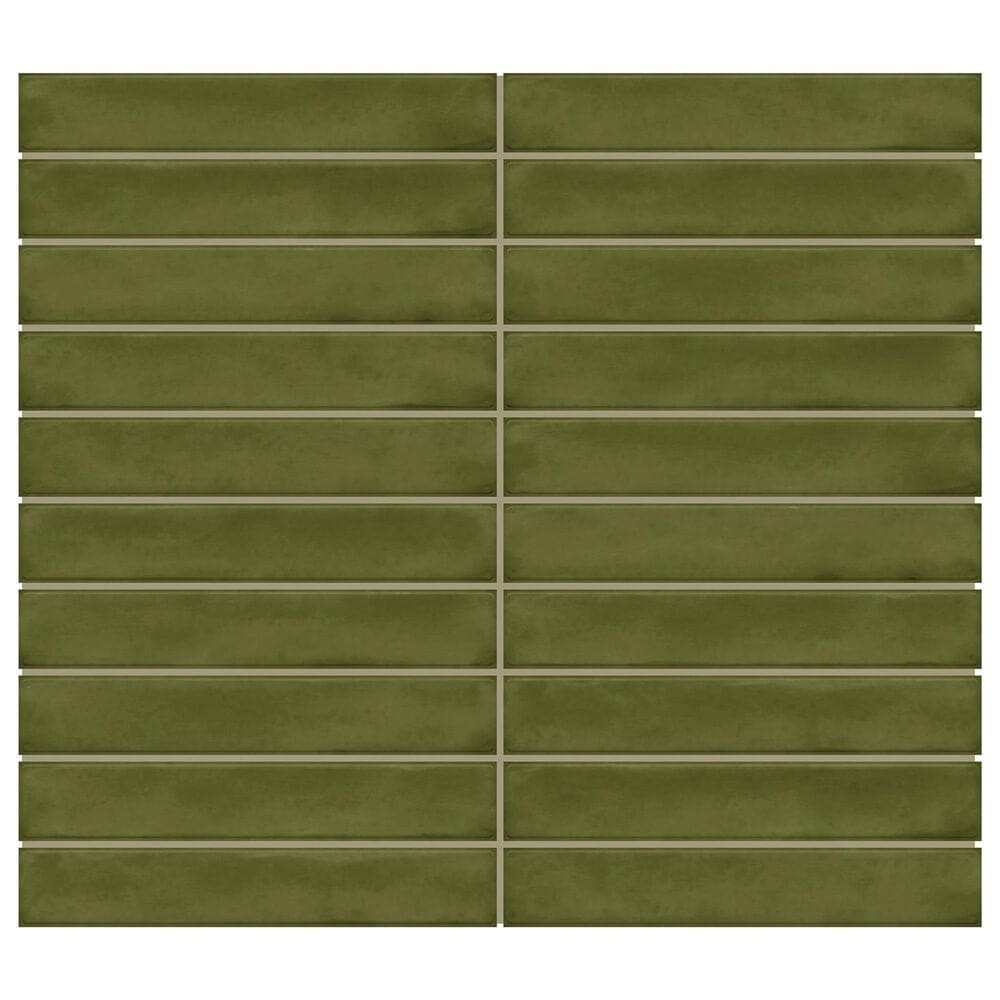 Dal-Tile Artcrafted Fern 1" x 6" Straight Joint on 11.5" x 9.75" Glazed Ceramic Mosaic Sheet, , large