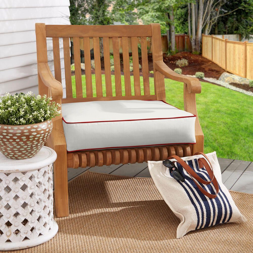 Sorra Home Sunbrella 22.5" Deep Seating Cushion in Canvas Natural with Red Accents, , large