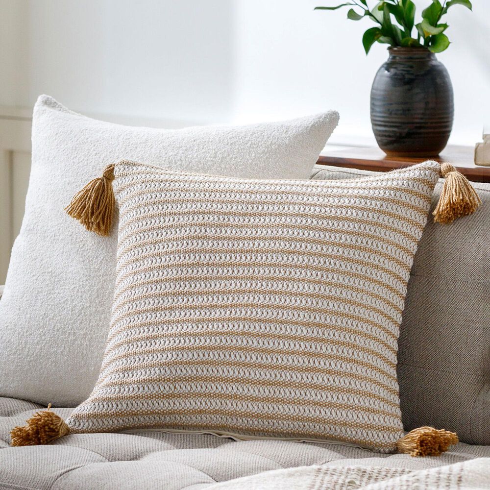 Surya Ryazan 20&quot; Square Pillow Cover in Beige and Cream, , large