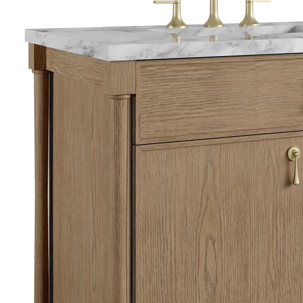 James Martin Kinnsden 36" Single Bathroom Vanity in Weathered Oak with 3 cm Carrara Marble Top and Rectangular Sink, , large