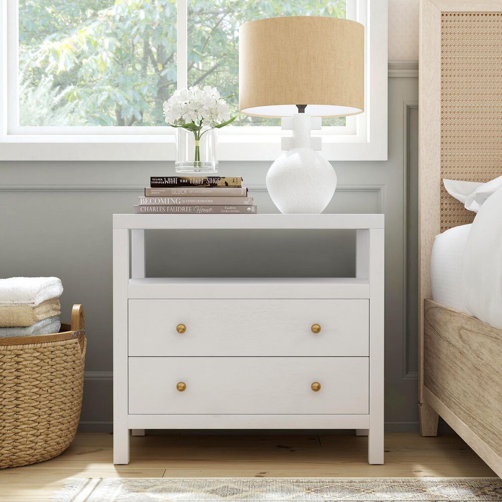 Butler Specialty Company Nora 2-Drawer Wide Nightstand with Open Shelf in Textured White, , large