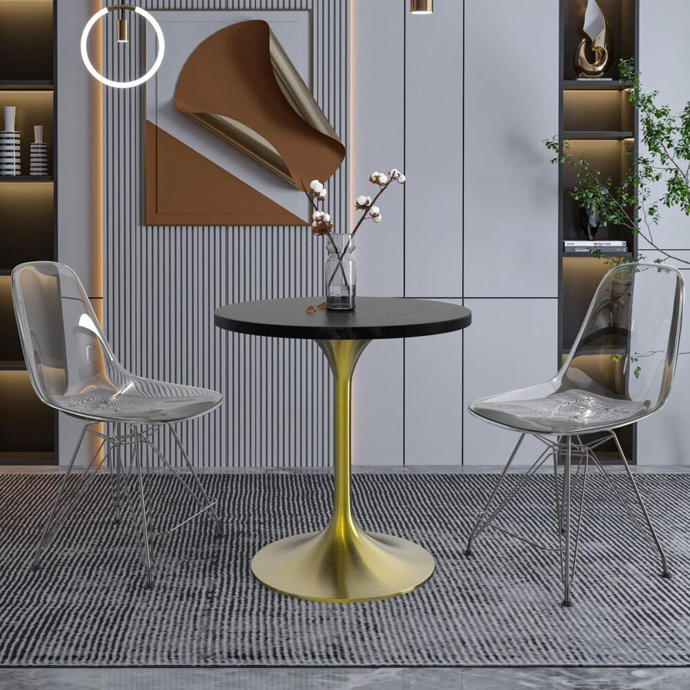 Leisuremod Verve 27&quot; Round Dining Table with MDF Top in Brushed Gold and Black - Table Only, , large