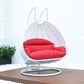 Leisuremod 2-Seat Hanging Egg Swing Chair with Red Cushion in White, , large