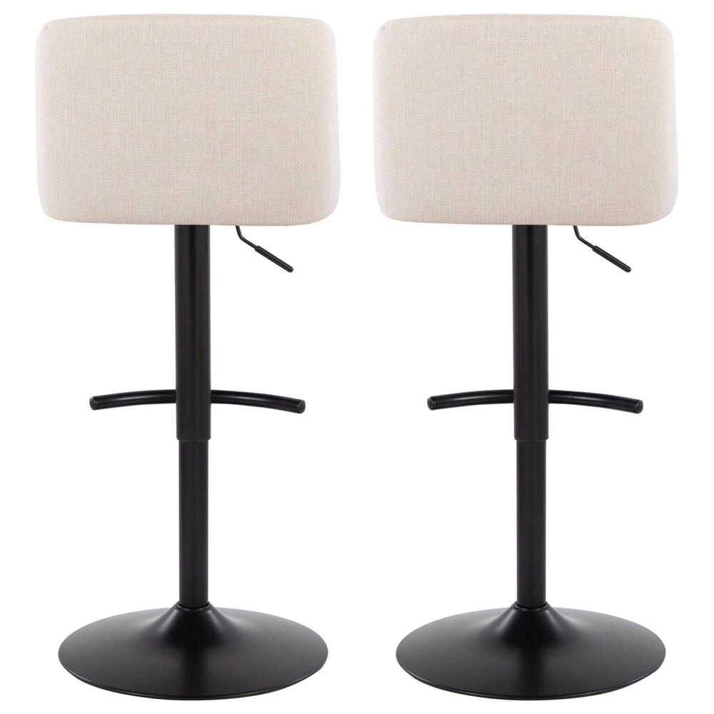LumiSource Toriano Swivel Adjustable Bar Stool with Cream Noise Fabric Upholstery in Black (Set of 2), , large