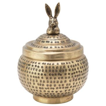 Creative Coop Round Hammered Metal Container with Rabbit Finial in Brass, , large