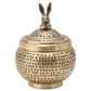 Creative Coop Round Hammered Metal Container with Rabbit Finial in Brass, , large