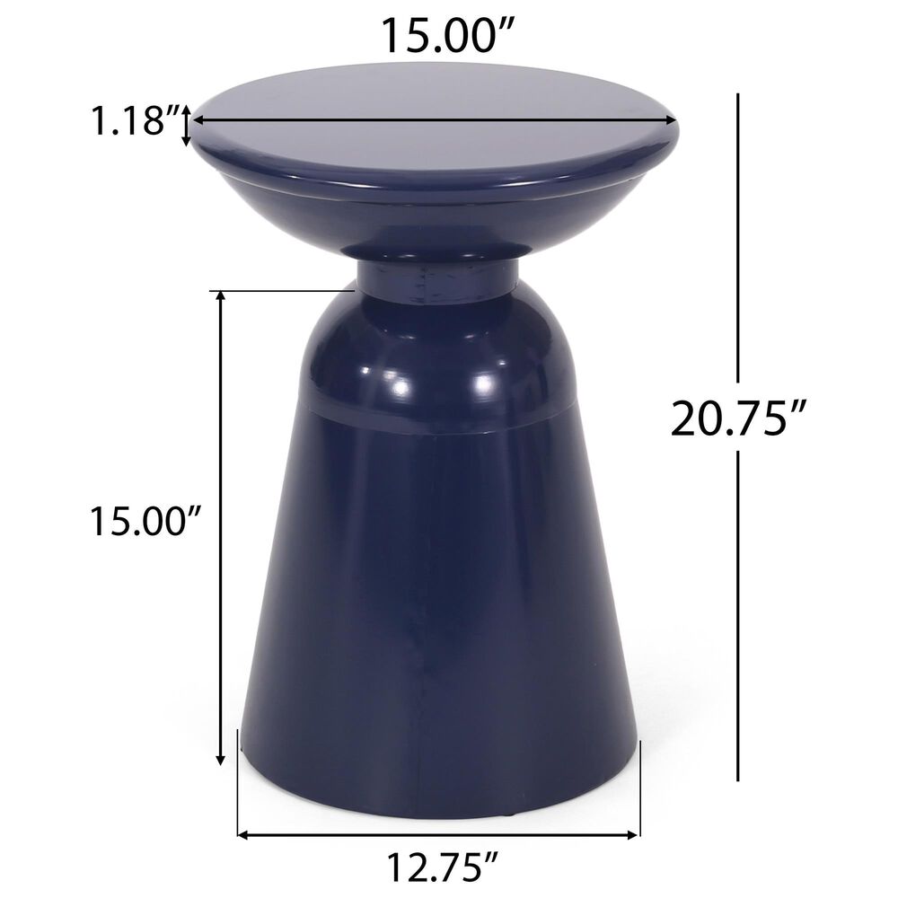 Hearth and Haven Large Patio End Table with Circular Design in Navy Blue, , large
