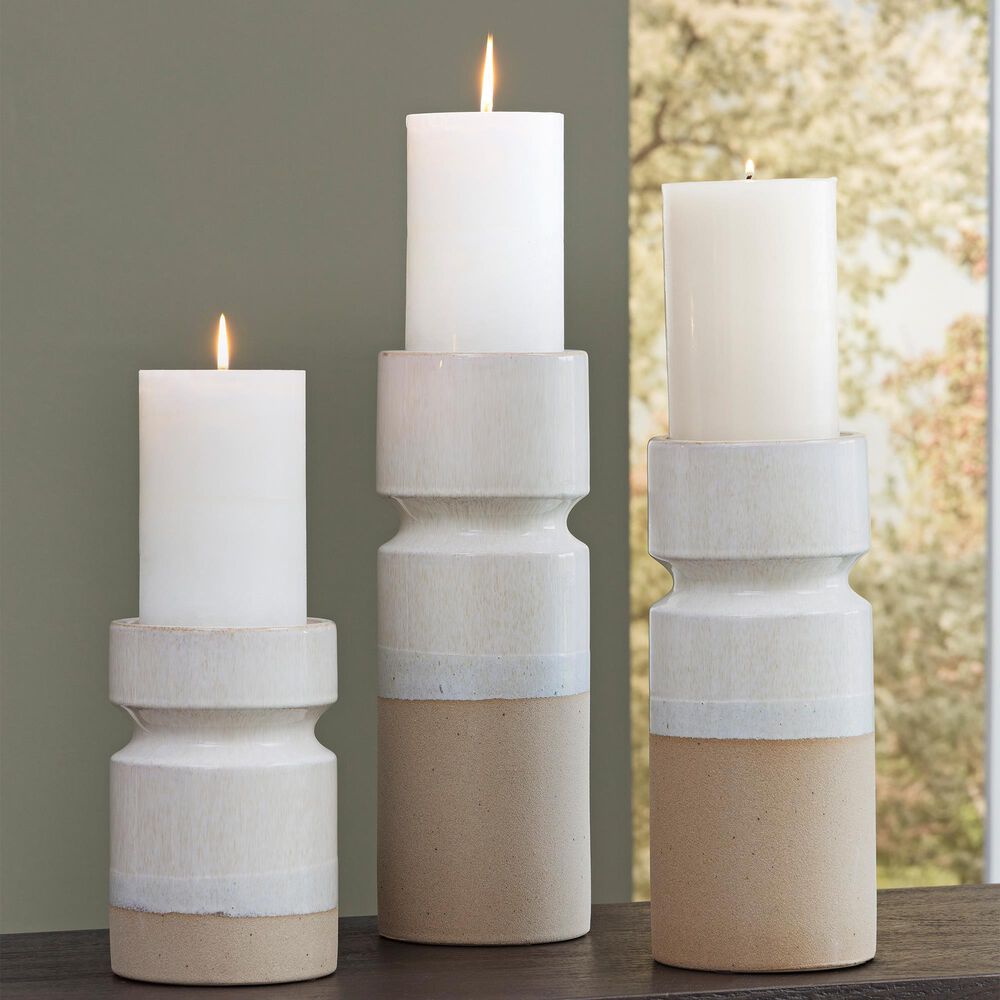 Ashley Hurston 3-Piece Candle Holder Set in Brown and Ivory, , large