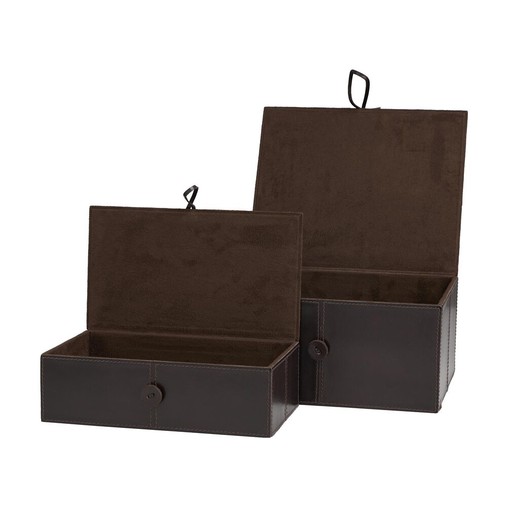 Maple and Jade 11" 2-Piece Handmade Storage Decorative Box Set in Dark Brown, , large