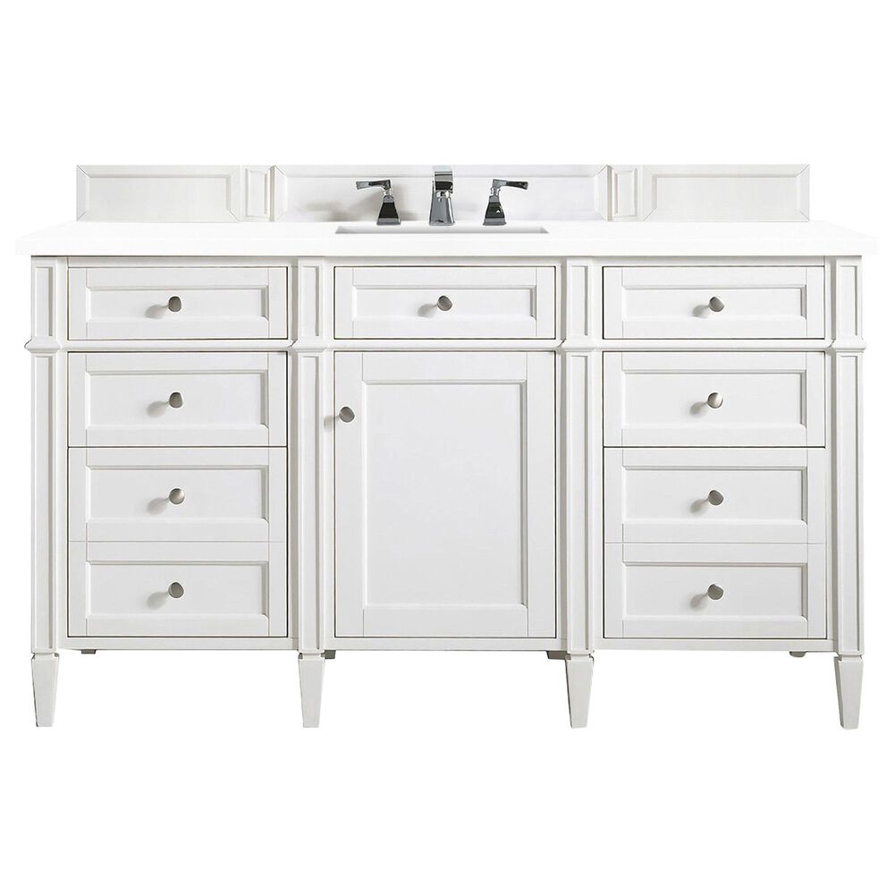 James Martin Vanities Brittany 60" Single Bathroom Vanity in Bright White with 3 cm White Zeus Quartz Top and Rectangular Sink, , large