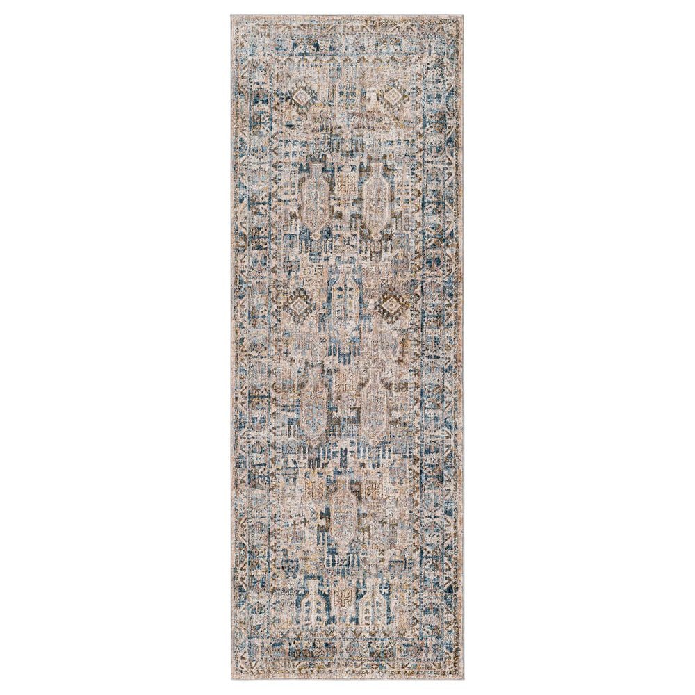 Surya Mirabel MBE-2302 2"7" x 10" Navy, Denim, Cream, Brown, Saffron, Taupe and Gray Runner, , large