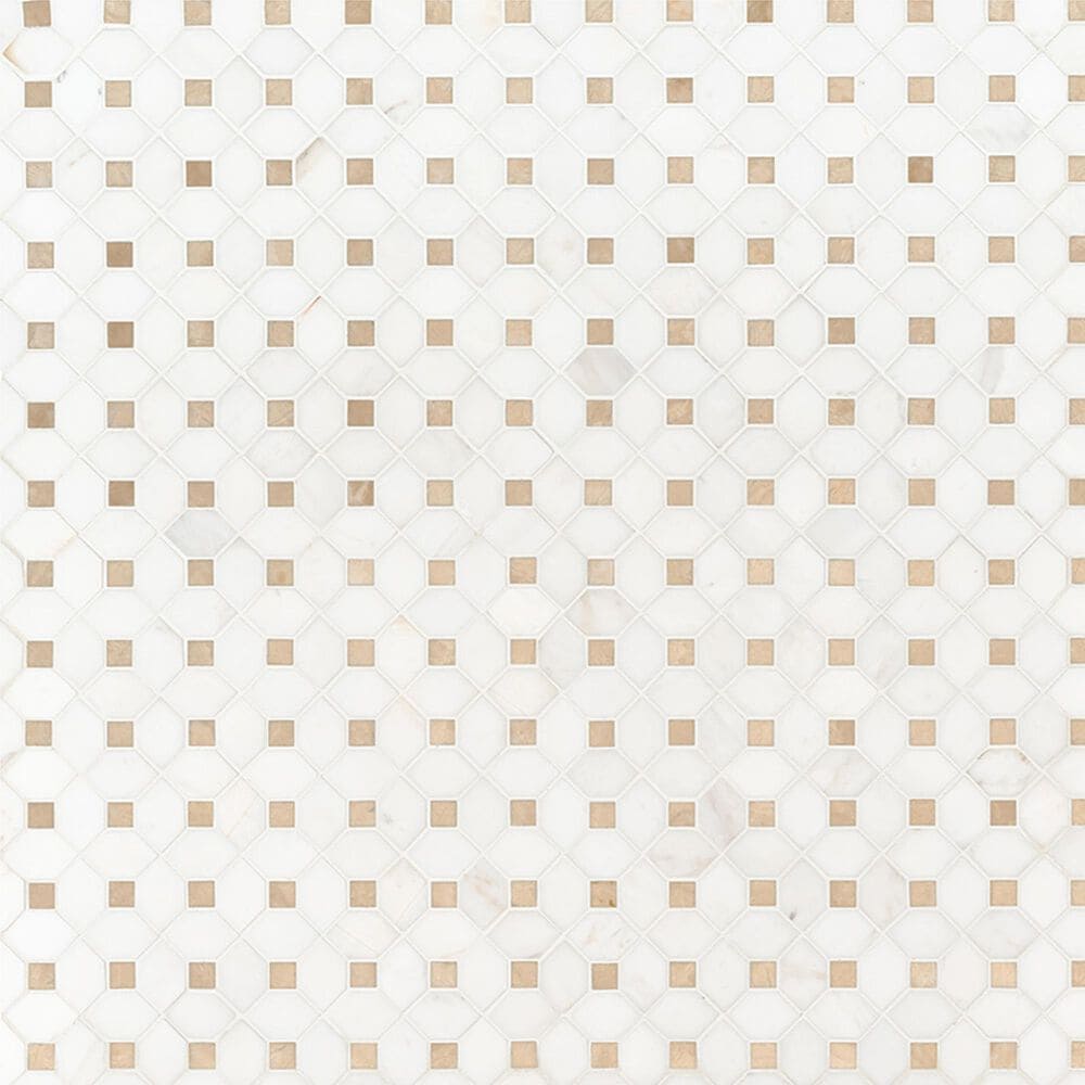MS International Bianco Dolomite Crema Dotty 12&quot; x 12&quot; Marble Mosaic Sheet, , large