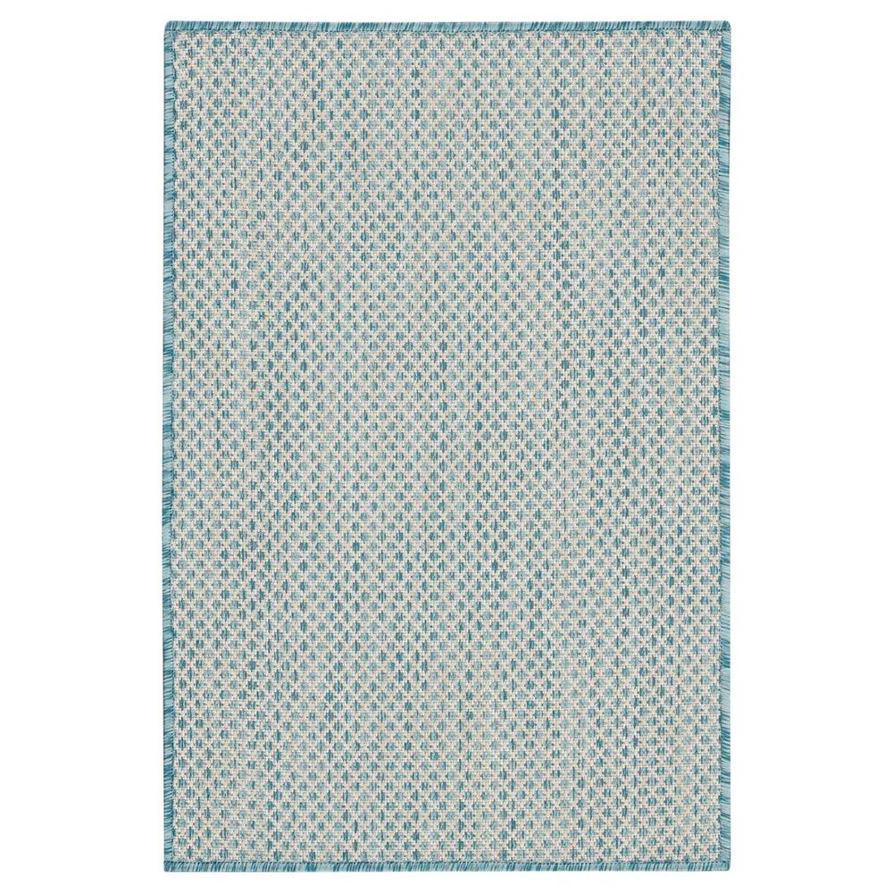 Nourison Courtyard Ivory and Aqua 2&#39; x 3&#39; Indoor/Outdoor Area Rug, , large