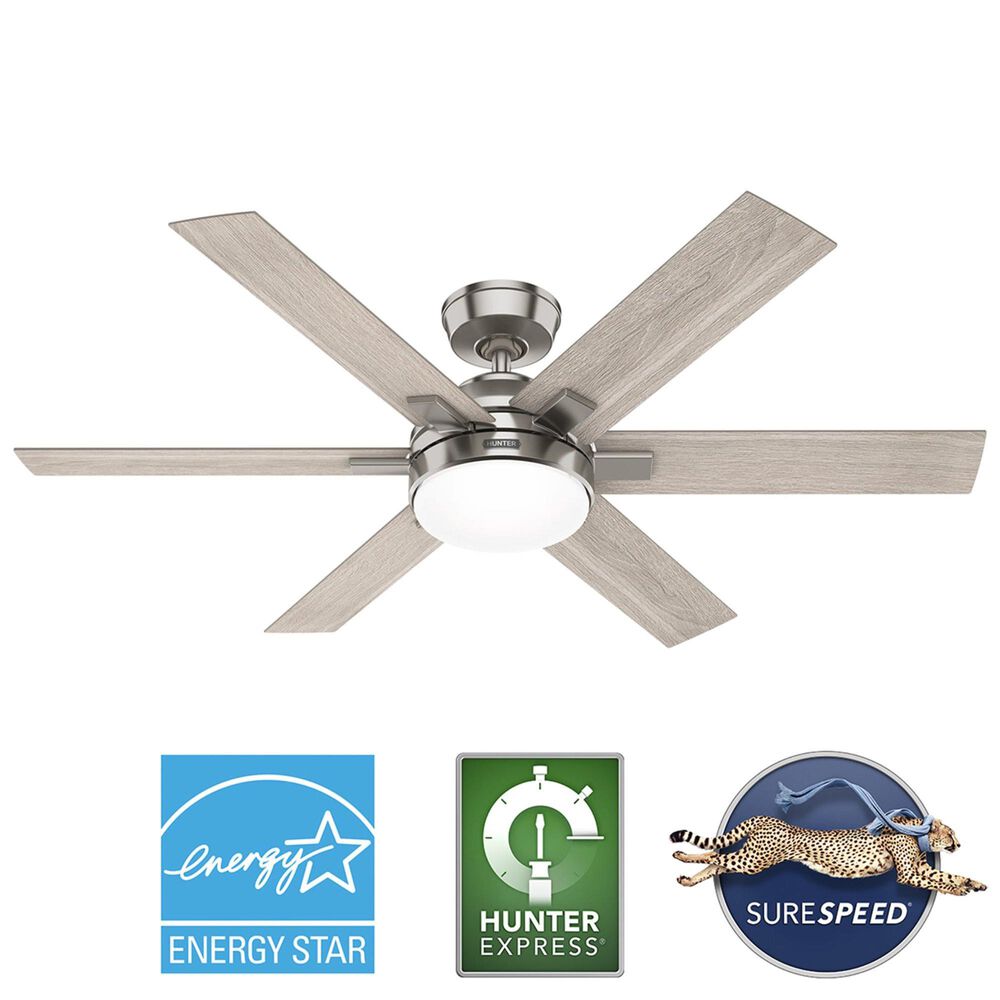 Hunter Georgetown 52&quot; Ceiling Fan with LED Light in Brushed Nickel, , large
