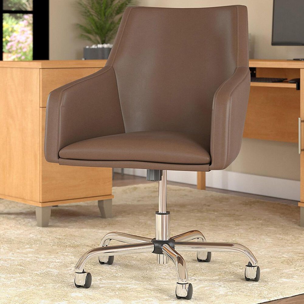 Bush Somerset Box Chair in Saddle Tan Leather, , large