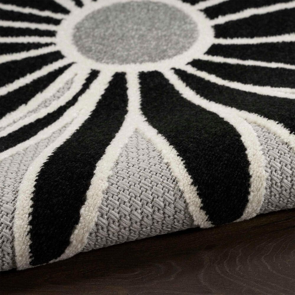 Nourison Aloha 2&#39;3&quot; x 12&#39; Black and White Indoor/Outdoor Runner, , large