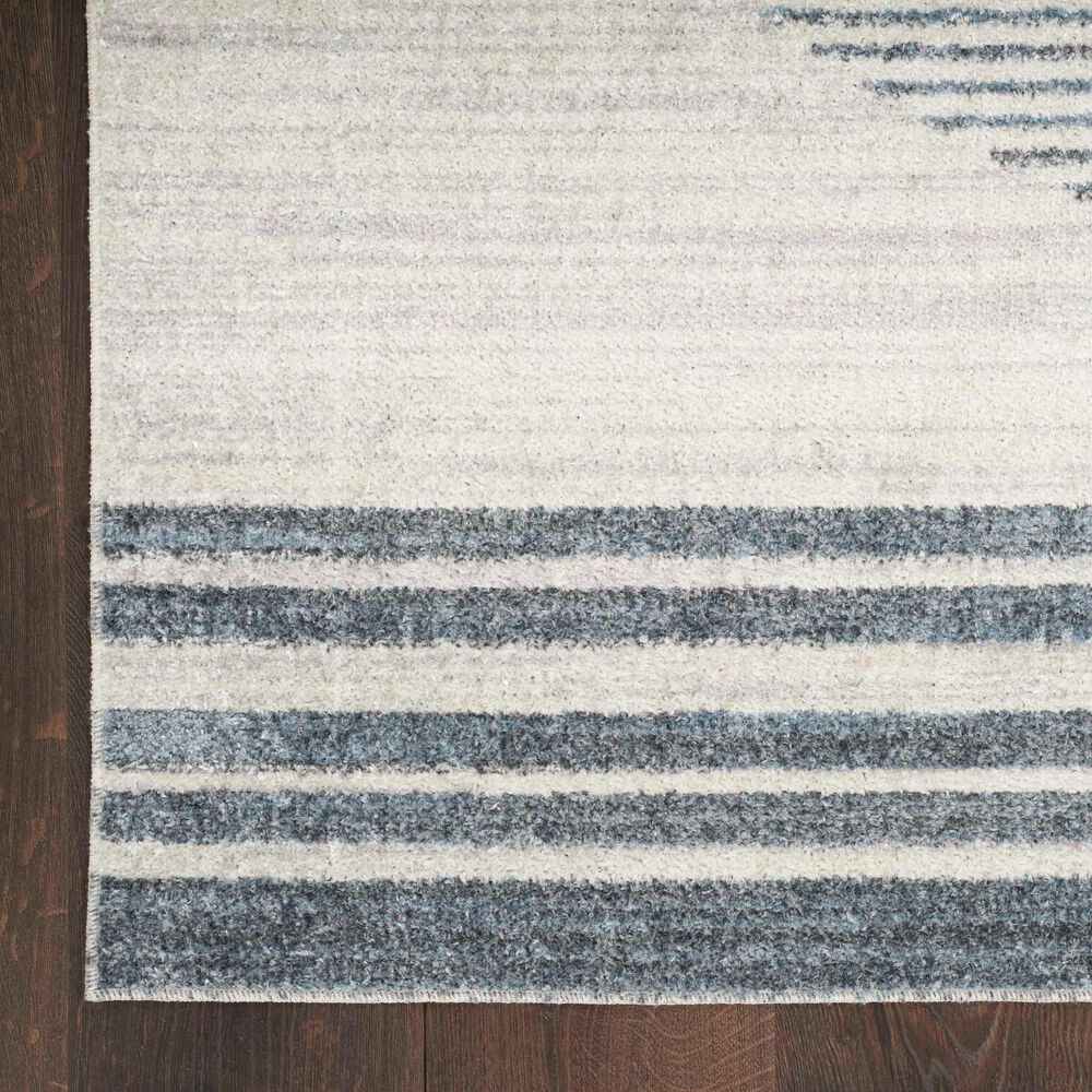 Nourison Astra Machine Washable ASW05 2&#39;2&quot; x 10&#39; Ivory and Blue Runner, , large