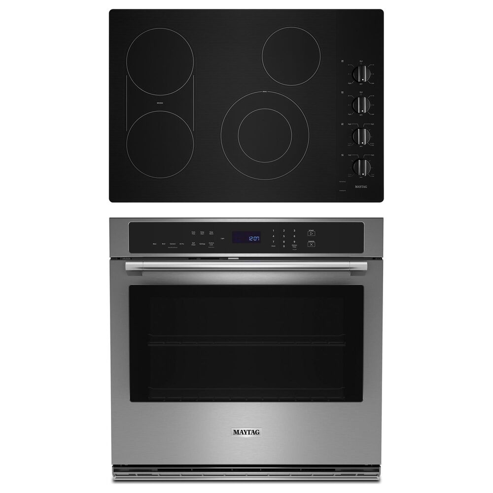 Maytag 2-Piece Kitchen Package with Stainless Steel 30" Built-In Single Wall Oven and Black Electric Cooktop, , large