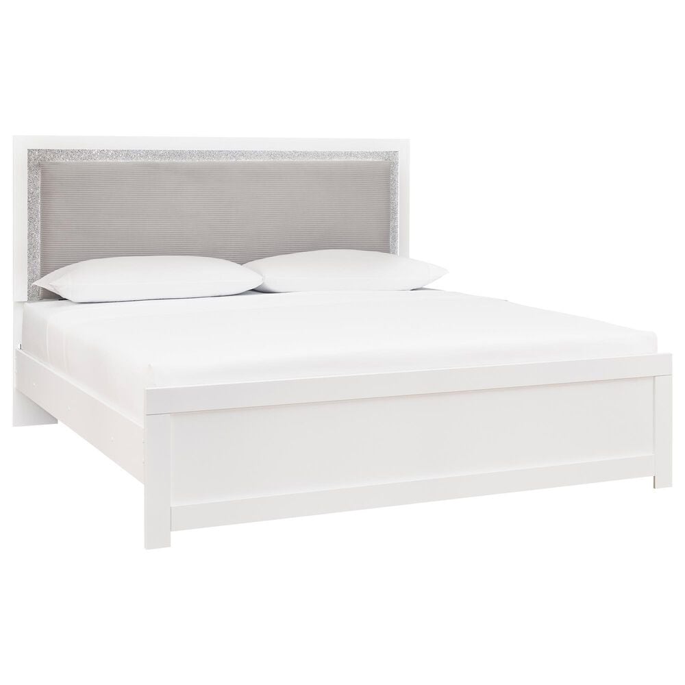 Ashley Maeling 4 Piece Queen Upholstered Panel Bedroom Set in Matte White, , large