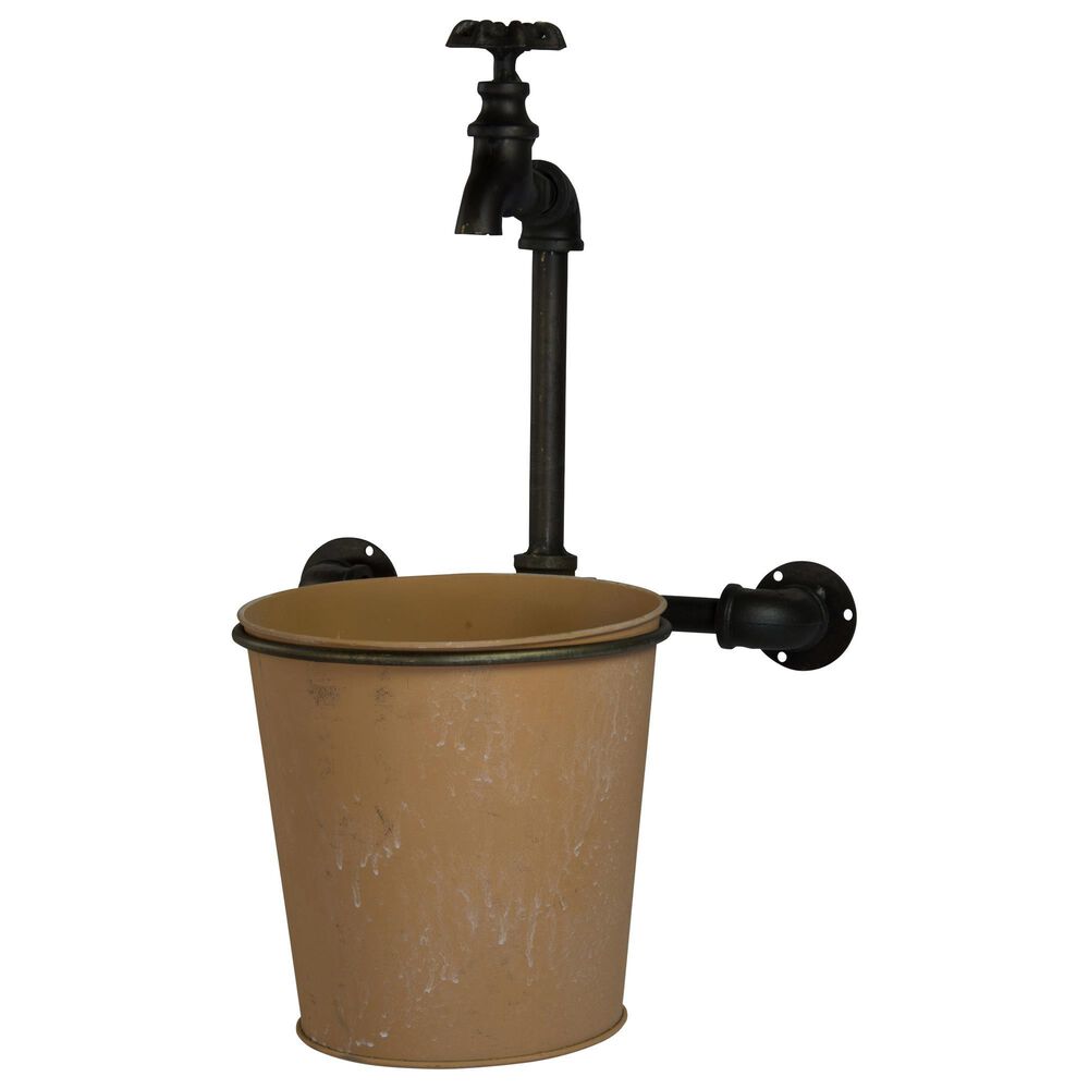 VIP Home and Garden Single Faucet Metal Wall Mounted Planter in Black and Brown, , large