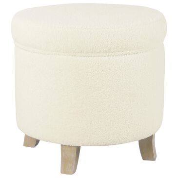 Kinfine Storage Ottoman with Natural Leg in Cream Faux Sheepskin, , large
