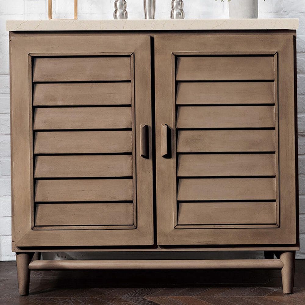 James Martin Vanities Portland 36&quot; Single Bathroom Vanity in Whitewashed Walnut with 3 cm Eternal Marfil Quartz Top and Rectangular Sink, , large