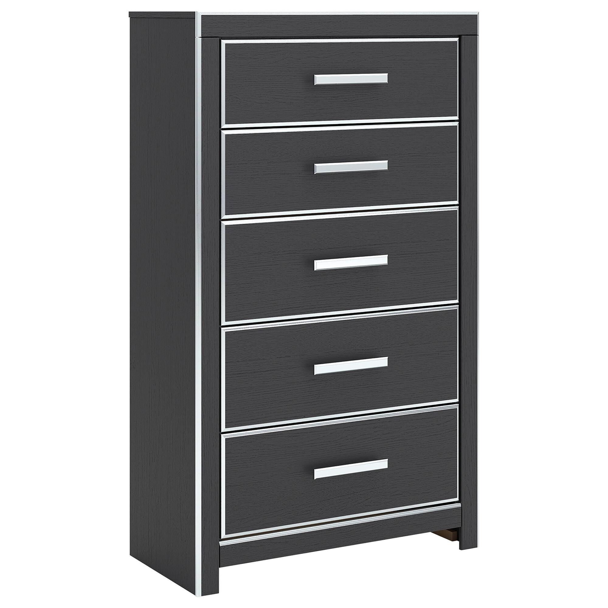 Ashley Zuraleus 6-Drawer Chest in Matte Black and Chrome