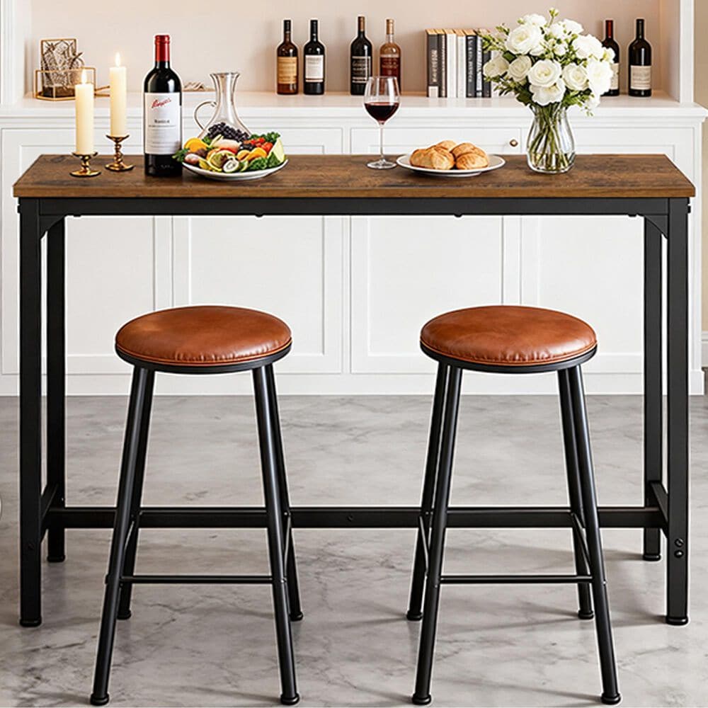 FDW 55" Bar Height Pub Table in Brown and Black, , large