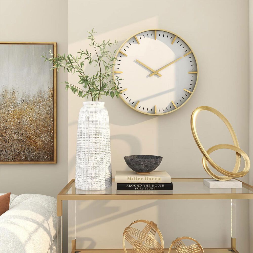 Maple and Jade Decorative Wall Clock in Matte Gold and White, , large