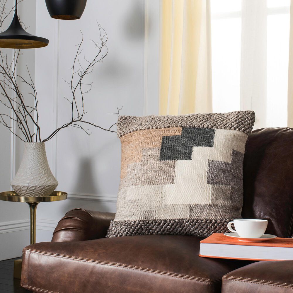 Safavieh Karlie 20&quot; Square Throw Pillow in Beige and Ivory, , large