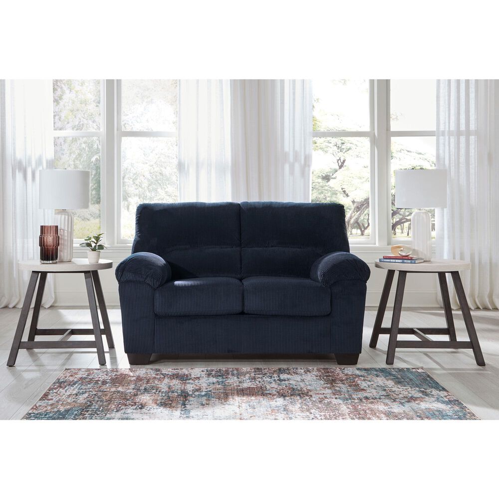 Ashley SimpleJoy Stationary Loveseat in Navy, , large