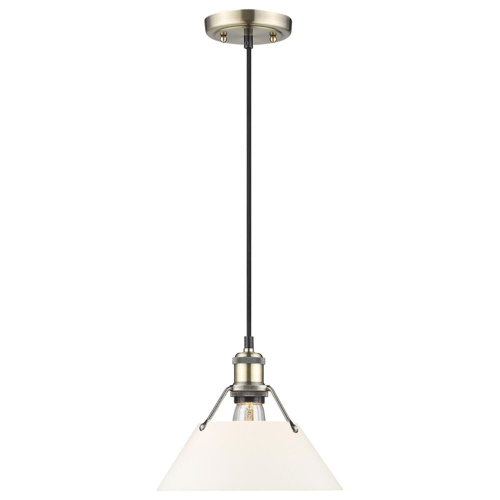 Golden Lighting Orwell 1-Light Medium Pendant with Opal Glass Shade in Aged Brass, , large