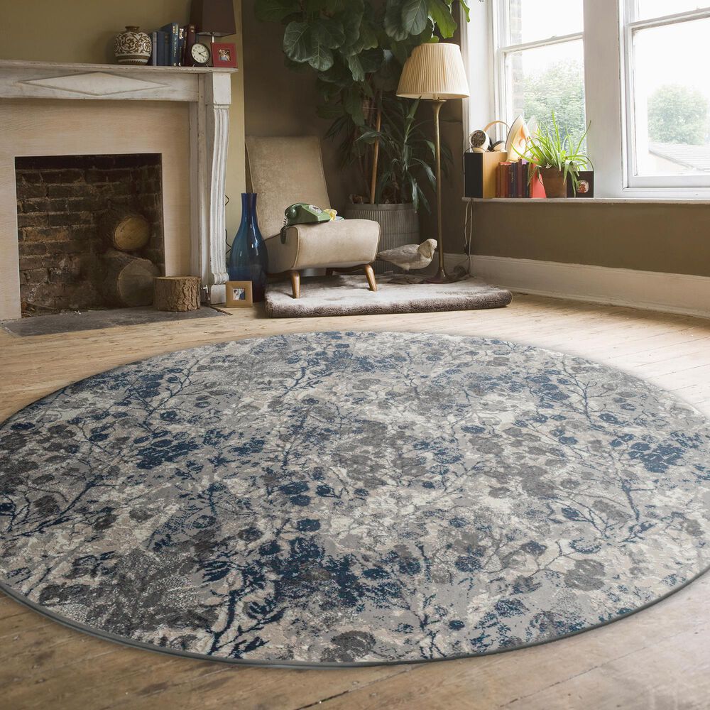 Radici USA Livigno Floral 7&#39;10&quot; Round Blue Area Rug, , large