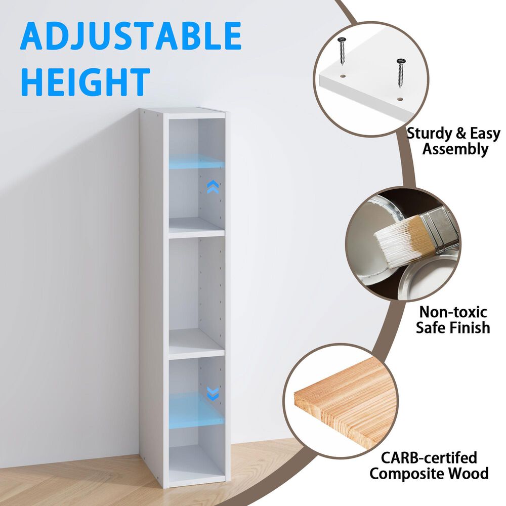 HOMLUX 6" 3-Tier Space Saving Bookcase with Open Adjustable Shelves in White, , large