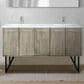 Lexora Home Lancy 60" Double Bathroom Vanity in Rustic Acacia with 2 cm White Cultured Marble Top and Rectangular Sinks, , large