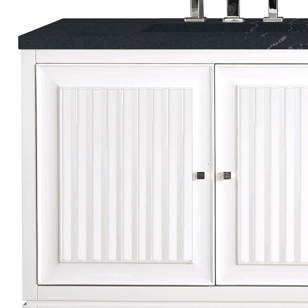 James Martin Vanities Athens 72&quot; Double Bathroom Vanity in Glossy White with 3 cm Charcoal Soapstone Quartz Top and Rectangular Sinks, , large